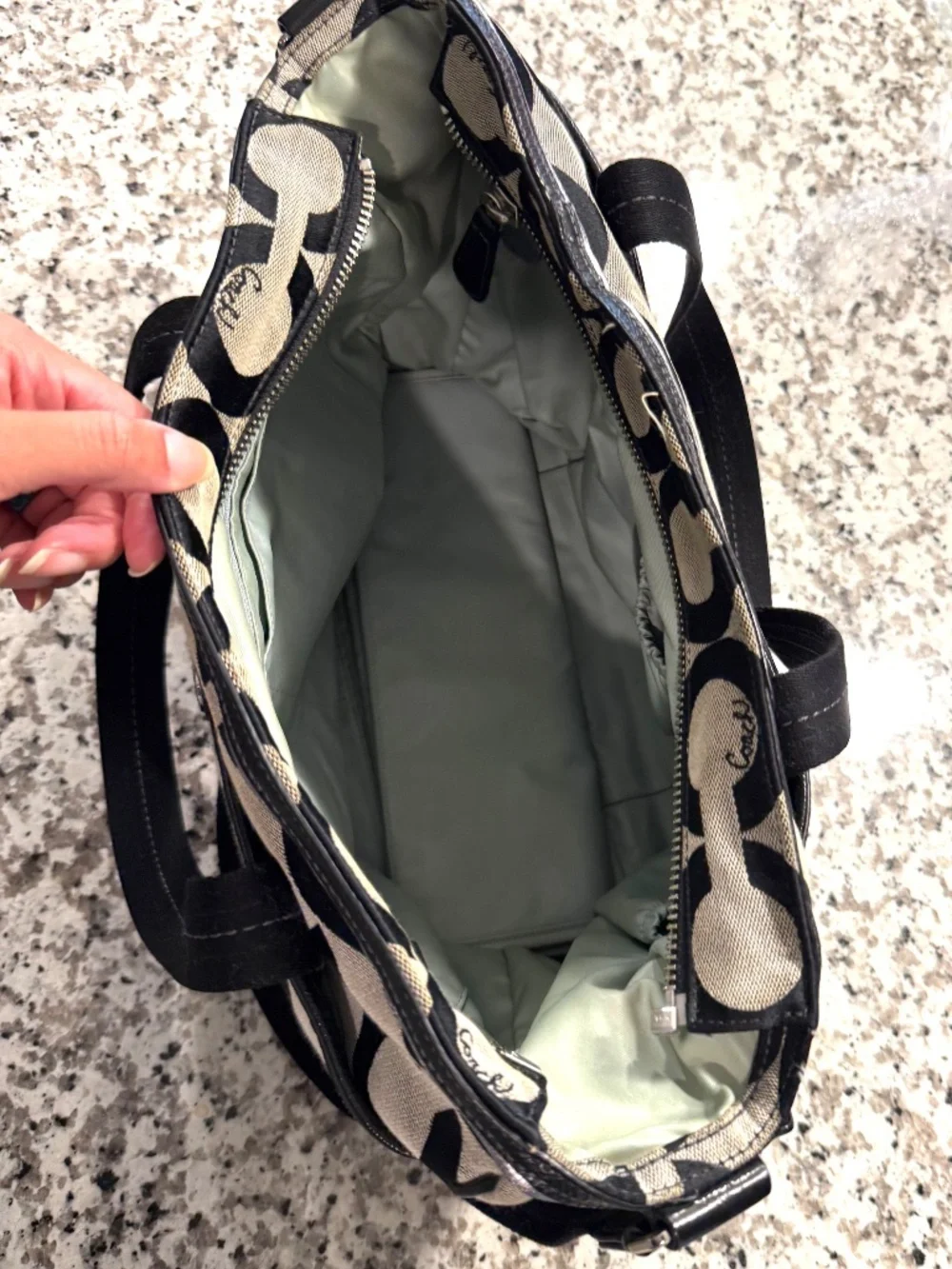 Coach Op Art Signature Khaki & Black Canvas Diaper Bag/Tote